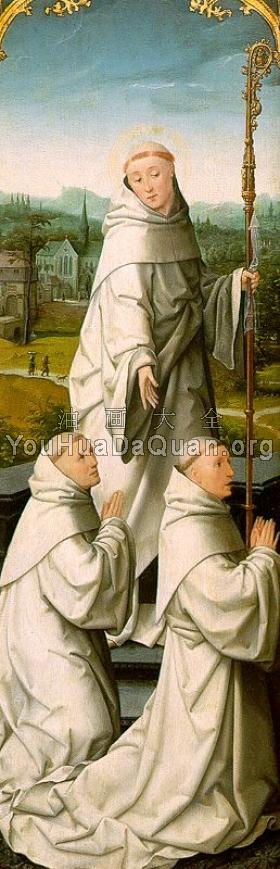 The Retable of Le Cellier (triptych), inner-left panel featuring St. Bernard & Cistercian Monks - 简·贝勒冈布